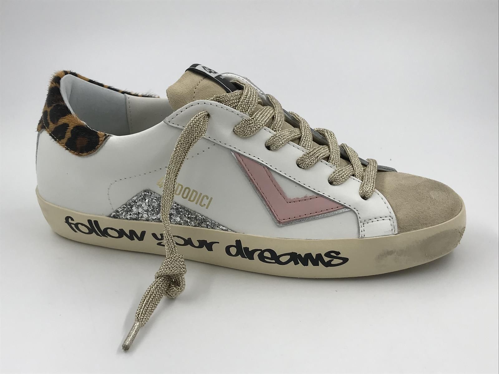 4B12 dam sneaker led wit (suprime DBS231 beige leopard rosa) - Stiletto Schoenen (Oudenaarde)