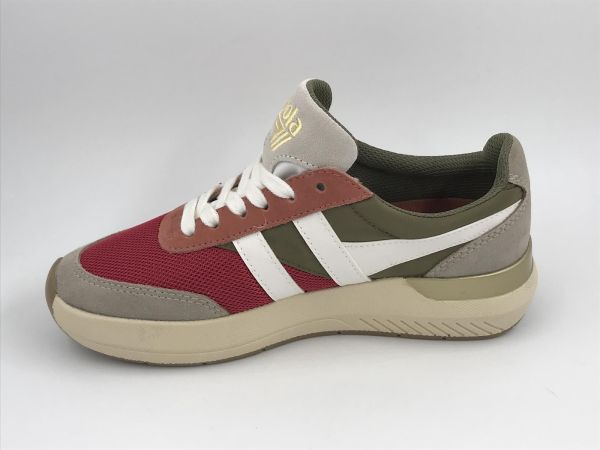 Gola dam sneaker suède rood/khaki/grey (CLB516RN raven raspberry/khaki/feather g) - Stiletto Schoenen (Oudenaarde)