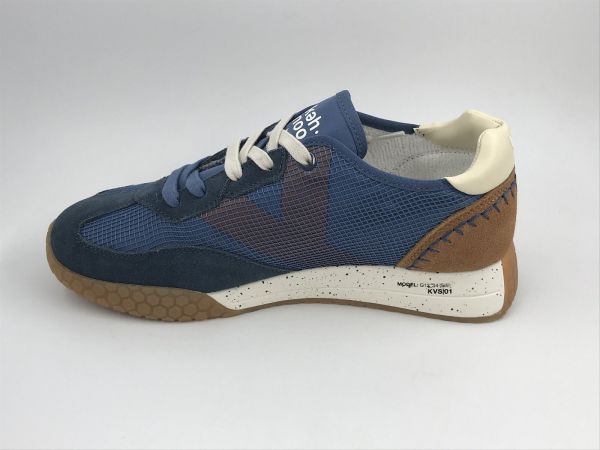 Kehnoo her runner textiel blauw (KM9758 avio/briek/brown) - Stiletto Schoenen (Oudenaarde)