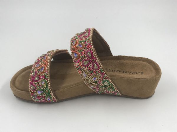 Lazamani dam slipper led pink (LA75929 pink bo flower beads two straps) - Stiletto Schoenen (Oudenaarde)