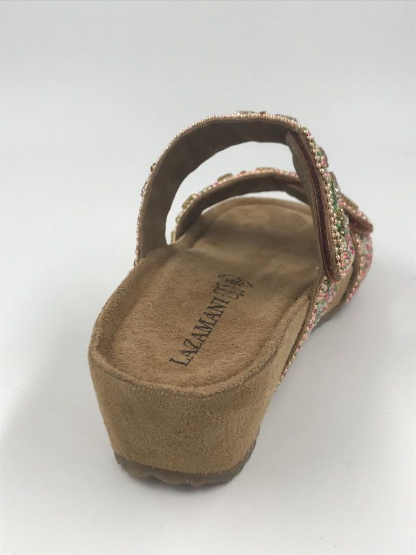 Lazamani dam slipper led pink (LA75929 pink bo flower beads two straps) - Stiletto Schoenen (Oudenaarde)