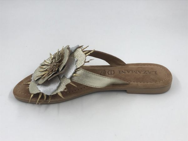 Lazamani dam slipper metled gold (LA33796 gold hilde flower) - Stiletto Schoenen (Oudenaarde)