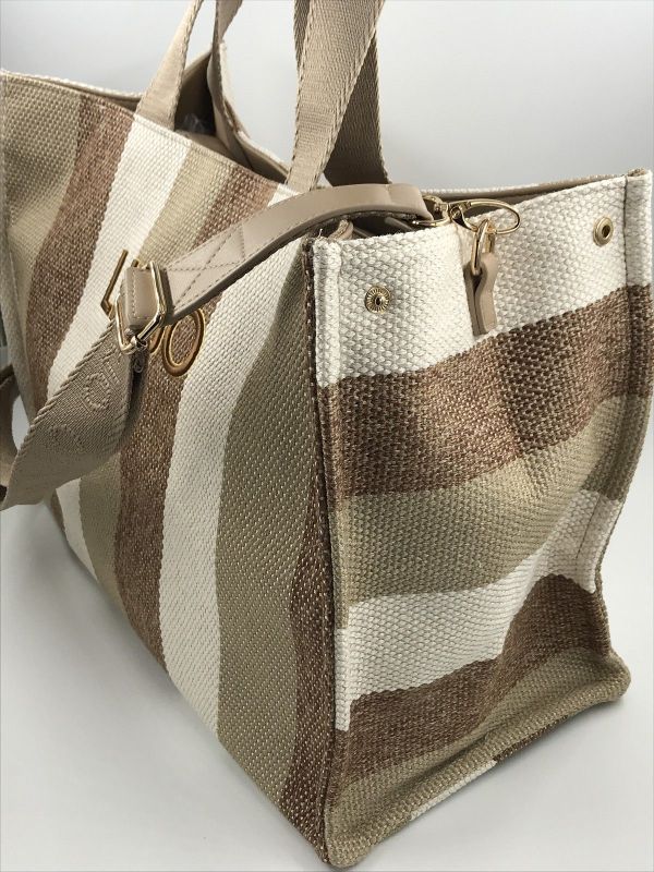 Liu Jo handtas camel (2A6026T2176 tote striped canvas sabbia) - Stiletto Schoenen (Oudenaarde)