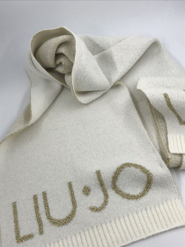 Liu Jo sjaal ecru (2F5019M0300 sciarpa logo lurex bianco lana) - Stiletto Schoenen (Oudenaarde)
