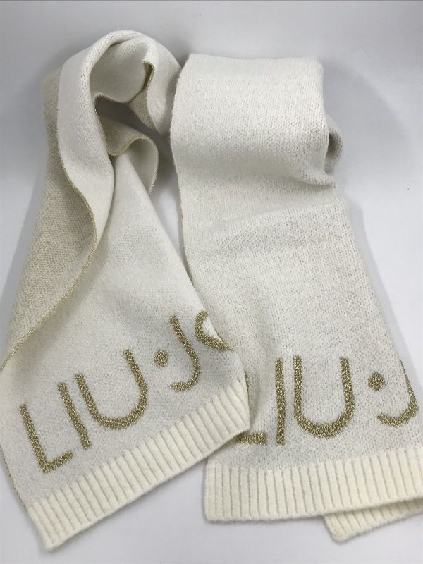 Liu Jo sjaal ecru (2F5019M0300 sciarpa logo lurex bianco lana) - Stiletto Schoenen (Oudenaarde)
