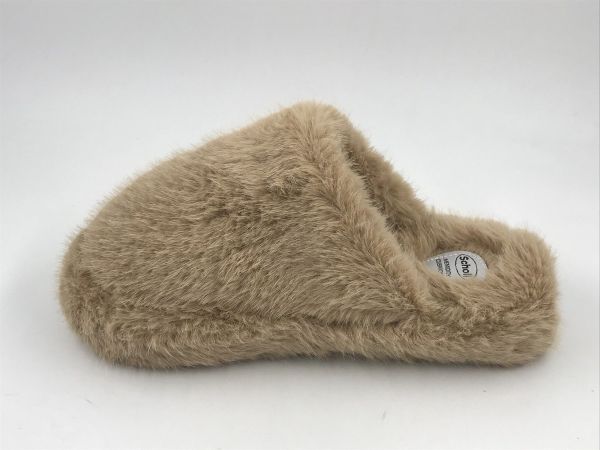 Scholl dam slip fluffy mule beige (fluffi mule F01394 synfur beige scuro) - Stiletto Schoenen (Oudenaarde)