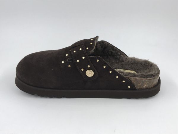 Scholl dam slip suède bruin (beatriz F01327 1019 clog fur sue testa di moro) - Stiletto Schoenen (Oudenaarde)