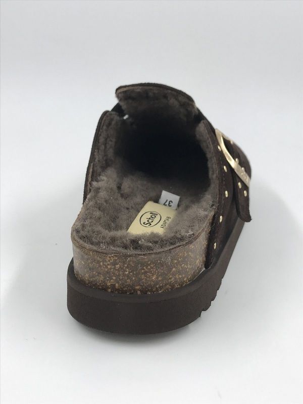 Scholl dam slip suède bruin (beatriz F01327 1019 clog fur sue testa di moro) - Stiletto Schoenen (Oudenaarde)